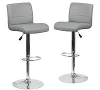Flash Furniture Marietta - Juego de 2 taburetes de Bar contemporáneos de Vinilo Gris de Altura Ajustable con Asiento Enrollado y Base cromada