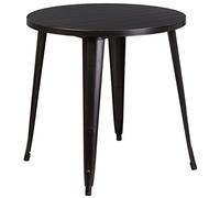 Flash Furniture Mesa Redonda de Metal de Grado Comercial de 30 Pulgadas, para Interiores y Exteriores, Color Negro y Dorado Antiguo