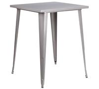 Flash Furniture Nolan - Mesa Cuadrada de Metal Plateado de Grado Comercial de 80 cm para Interiores y Exteriores