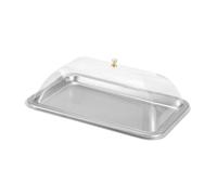 FLCPJGV Bandeja para Servir con Tapa en Acero Inoxidable con Cubierta Transparente Incorpora Plato para Tortas Bandeja de Alimentos Exhibidor de Dulces Y Plat, 36x27x2cm