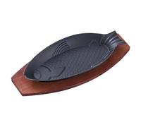 FLCPJGV Sartén para Filete de Hierro Fundido con Bandeja de Madera Parrilla Grill de Pescado Placa Teppanyaki Platter para Asados Adecuada para Preparación en, C