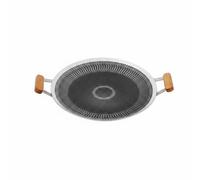 FLCPJGV Sartén para Parrilla Exterior de Acero Inoxidable Panal Antideslizante Diseño de Doble Zona para Asar y Mantener Caliente Recomendada para Cocina Picnic, 38CM, Wood Handle