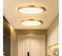 FLETERGIB Lámpara de techo LED dorada de 9 pulgadas, 18 W, 1800 lm, 3000 K, blanco cálido, lámpara de techo LED redonda de perfil bajo para dormitorio, armario, pasillo, escalera, cocina, porche