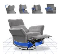 FLEXISPOT Cradle Sillón Relax, Sillon Eléctrico con Función Reclinable, Chaises Longues, Sillón Giratorio TV con Balancín, Reposacabezas 3D, Reposabrazos Ajustable, Respaldo Ajustable para Salón, Gris