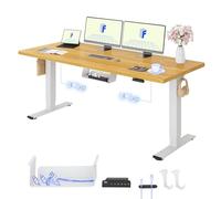 FLEXISPOT Escritorio de Pie con 2 Motores, 180 x 80 cm, 100 kg de Carga, Tablero Completo, Mesa de Trabajo Altura Regulable Eléctricamente, Panel de Control con Funciones de Memoria (Blanco + Arce)