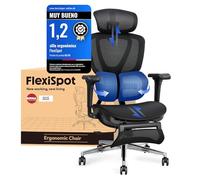 FLEXISPOT OC8 Silla Escritorio con Reposapiés, Silla Ergonomica Escritorio con Soporte Lumbar de Doble ala, Reposacabezas 3D, Respaldo 3 Niveles y Asiento de Profundidad Ajustable, Negro