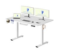 FLEXISPOT QE PRO Escritorio Elevable Eléctrico 140x60cm, Mesa Elevable con 2 Ganchos, Portavasos y Organizador de Cables, 4 Función de Memoria, Standing Desk para Oficina & Hogar y Teletrabajo, Blanco