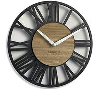 FLEXISTYLE EKO Loft Piccolo - Reloj de Pared sin Ruido de tictac, 30 cm, para salón, Dormitorio, (Gris y Roble)