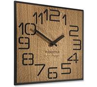FLEXISTYLE Moderno Reloj de Pared Cuadrado Grande de Madera Eco de 50 cm de diámetro, Silencio, Aspecto de Madera, Roble, salón, Dormitorio, (Digits 40 cm)