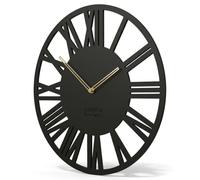 FLEXISTYLE Reloj de Pared Grande Adulto 50 cm de diámetro Loft Retro de Madera de Roble sin Ruido de tictac (Negro)