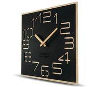 FLEXISTYLE Reloj de Pared Grande con Aspecto de Madera Digits Eco, Cuadrado, Silencio, salón, Dormitorio, (Negro, 40 cm)