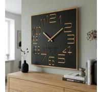 FLEXISTYLE Reloj de Pared Grande con Aspecto de Madera Digits Eco, Cuadrado, silencioso, salón, Dormitorio, (Negro, 60 cm)