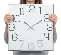 FLEXISTYLE Reloj de Pared Grande Cuadrado Digit 50 cm de diámetro, sin Ruido de tictac Moderno, diseño de Cristal acrílico y Espejo acrílico, salón, Dormitorio (Blanco)