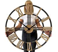 FLEXISTYLE Reloj de Pared Grande EKO XXL sin Ruido de tictac Loft Grande Negro y Roble 80 cm (Grosor 19 mm), para salón, Dormitorio