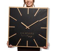 FLEXISTYLE Reloj de Pared Grande Moderno Cuadrado de Madera Exact Eco, silencioso, salón, Dormitorio, (Negro, 60 cm)