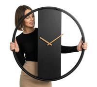 FLEXISTYLE Reloj de pared grande sin ruido de tictac LOFT ovalado metal negro 3D XXL moderno madera baño salón (80 cm de diámetro negro)