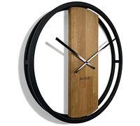FLEXISTYLE Reloj de Pared Grande sin Ruido de tictac, Ovalado, de Metal, Negro, 3D, XXL, Moderno, de Madera, para baño o Sala de Estar (50 cm de diámetro)