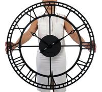 FLEXISTYLE Reloj de Pared Grande Vintage Retro XXL 80 cm diámetro Metal Industrial Negro Blanco Dorado (Negro)