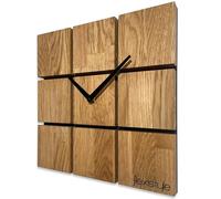 FLEXISTYLE Reloj de Pared Moderno armonía Madera Roble Cuadrado Negro sin tictac Ruido baño Sala de Estar habitación Adolescente (Roble, 30 cm)