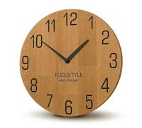 FLEXISTYLE Reloj de Pared Natural, 30 cm de diámetro, Aspecto de Madera, 100% Roble, Moderno, salón, sin Ruido de tictac