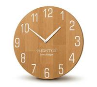 FLEXISTYLE Reloj de Pared Natural, diámetro 100% Madera de Roble, Moderno, salón, sin Ruido de tictac … (30 cm, Blanco)