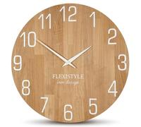 FLEXISTYLE Reloj de Pared Natural, diámetro 100% Madera de Roble, Moderno, salón, sin Ruido de tictac, 50 cm, Color Blanco