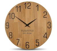 FLEXISTYLE Reloj de Pared Natural, diámetro de 50 cm, Aspecto de Madera, 100% Roble, Moderno, salón, sin Ruido de tictac … (50 cm, Negro)
