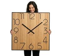 FLEXISTYLE Wood Square - Reloj de pared (madera, 60 cm de diámetro, aspecto de madera, sin ruido de tictac)
