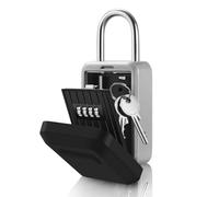 Flexzion Caja de seguridad para llaves con cerradura de combinación de 4 dígitos desmontable en forma de U de doble apertura, soporte de almacenamiento de seguridad para casa, interior y exterior,