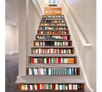 FLFK 15Pcs 3D Retro Librería Escalera Risers Pegatinas Pelar y Pegar - Vinilo Autoadhesivo Removible Escalera Pegatinas Calcomanías para Hogar Oficina Decoración 39.3"x 7.08"