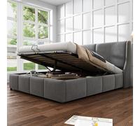 Flieks: Cama tapizada de 140x200 cm. Cama de matrimonio con somier de láminas y espacio de almacenamiento. Cama con sistema hidráulico. Cama funcional. Cama con almacenamiento. Tapizada en terciopelo,