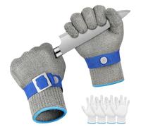 flintronic 2 Piezas Guantes Anticorte Nivel 9, con 4 Manos de Nailon, S | Guantes Trabajo Malla Acero, Suave, Respirable, Contacto con alimentos, para Descascarar Ostras, Tallar y Cortar Madera