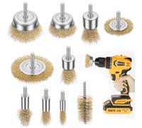 Flintronic Juego 10 Cepillos de Alambre para Taladro, Lijadora para Cepillos Alambre Taladro Profesionale, Vástago Redondo Cepillo 6 mm, para Pulir/Lijar/Eliminación Óxido/Corrosión