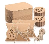 Flisdtry 150 cajas de papel para almohada, caja de regalo de boda con etiqueta y cordeles para boda, baby shower