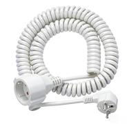 Flomiara Schuko - Cable alargador en espiral, protección de contacto, extensible, 3680 W, cable en espiral, cable en espiral, cable con enchufe Schuko y acoplamiento, color blanco