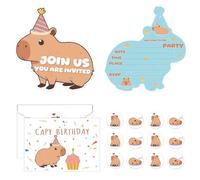 FloralGrace 12 Piezas Tarjetas de Invitación de Cumpleaños Capybara, Invitaciones de Fiesta Capybara con Sobres y Pegatinas para Cumpleaños Baby Shower (10x15