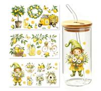 FloraVigo 3 hojas de limón Rub On Pegatinas impermeables para tazas, botellas de agua, envoltorios de regalo y manualidades, 15 x 30 cm