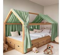 FloraVigo Dosel para cama de casa, 2 unidades, hecho a mano, 100% muselina de algodón, para decoración de cama de casa, para niñas y niños (2 unidades, 132 x 320 cm, verde)
