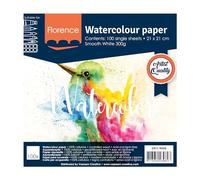 Florence Papel para Acuarela Liso - Papel Aquarelle para Pintura al Agua 21 x 21 cm - Blanco - Bloc de Dibujo y Cuaderno para Dibujar, Papel Artístico y para Acuarela - 300 gsm