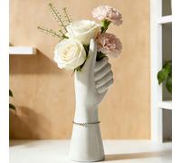 Florero de cerámica blanco, estilo vintage moderno, 25 cm, ideal para flores secas