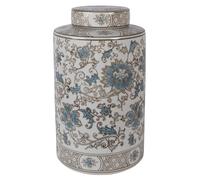 Florero de Clayre & Eef con tapa, diámetro 18 cm, altura 30 cm, blanco y azul, de cerámica
