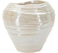 Florero de diseño italiano, modelo Perly, forma redonda, dimensiones: 22 cm de diámetro x 20 cm de altura, material: cerámica, color: perla