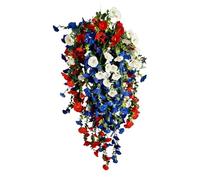 Flores rojas blancas y azules | Decoración de flores artificiales para patio, color rojo, blanco y azul, para vacaciones del 4 de julio, para interior y exterior, patio, jardín, patio, porche, ventana