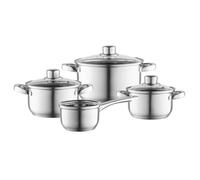 Conjunto de ollas FLORINA Kochtopf Set HARRY I: Juego de 8 piezas de ollas fabricado en acero inoxidable de alta calidad. Las ollas son aptas para lavavajillas, tienen asas remachadas, una escala de m