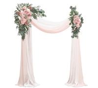 Floroom - Kit de flores con cortinas para arco decorativo, 4 artículos, 2 arreglos florales artificiales en rosa empolvado y rosa y 2 piezas de tela para cortinas, para boda, cenador, fondo de fiestas