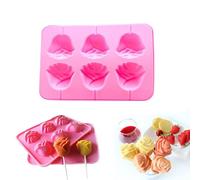 Flower Lollipop Silicone Molds Set, 3D Rose Chocolate Candy Mold with Sticks for Cake Pops, Fondant, Soap, Jelly, Ice, Wedding & Valentine's Day Cake Decorating
