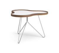 Swedese Mesa Flower 62x66 cm Blanco. 45cm. canto de nogal. base de cromo