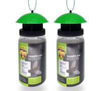 FLOWER Pack 2 Trampa Atrapa Moscas Exterior Interior | Pack Antimoscas con Fórmula Natural, Sin Pesticidas y Potente | Alimento Súper Atrayente al Aire Libre para Insectos | Kit Completo Reutilizable