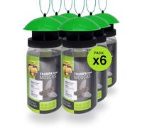 FLOWER Pack 6 Trampa Atrapa Moscas Exterior Interior | Pack Antimoscas con Fórmula Natural, Sin Pesticidas y Potente | Alimento Súper Atrayente al Aire Libre para Insectos | Kit Completo Reutilizable