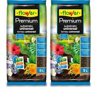 Flower - Sustrato Universal Premium 5L | para Plantas de Interior y Terraza | Enraizante y Aireante con Fibra de Coco | Multicolor, 24x4.5x39 cm, Sustrato (Paquete de 2)